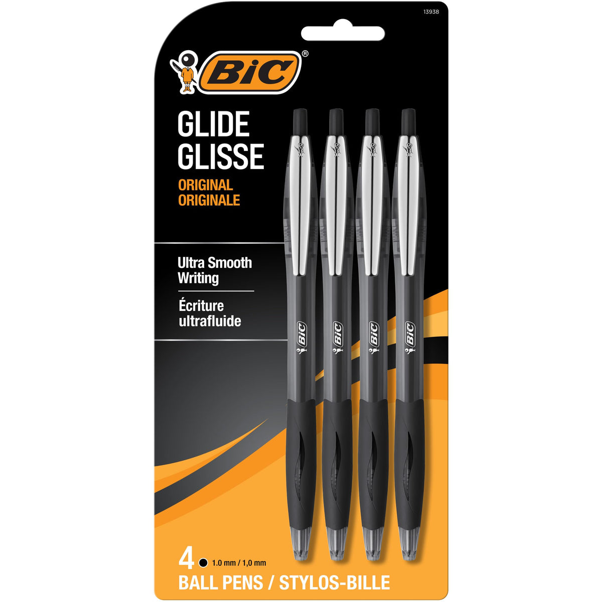 BIC Glide Black Retractable Ballpoint Pens, 1.0mm Medium Point, 4-Count