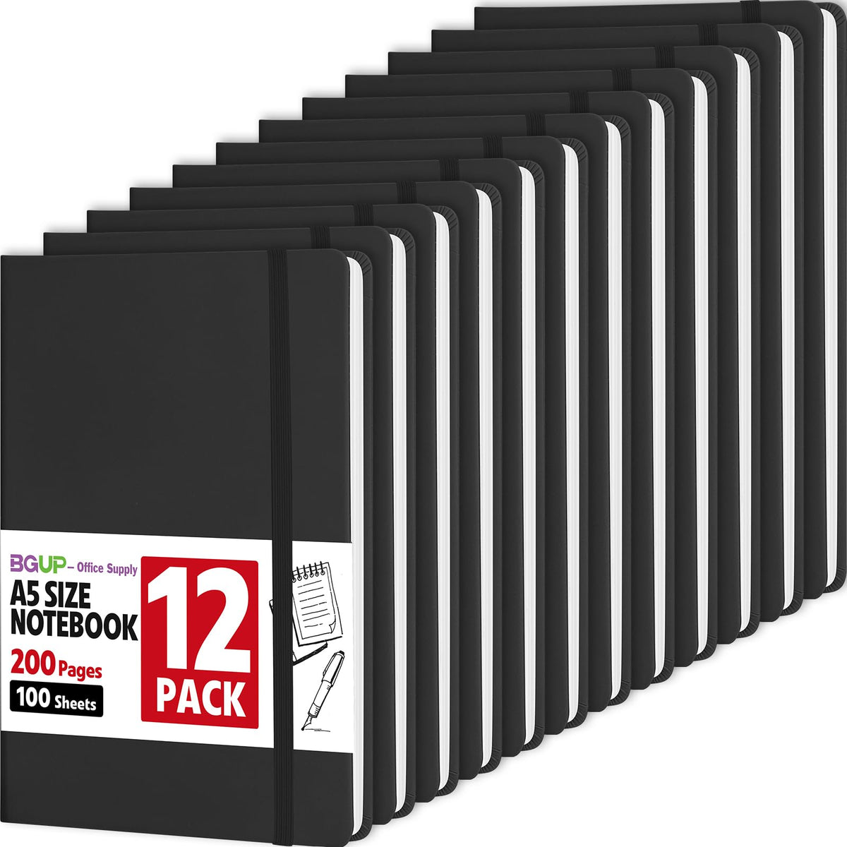 6 Pack Lined Journal Notebook for Work, 200 Pages, Medium 5.5 in x 8.3 in, A5 College Ruled, Hardcover Journaling Notebooks for Writing, Note Taking, Fit for Business Work School Home (Black)