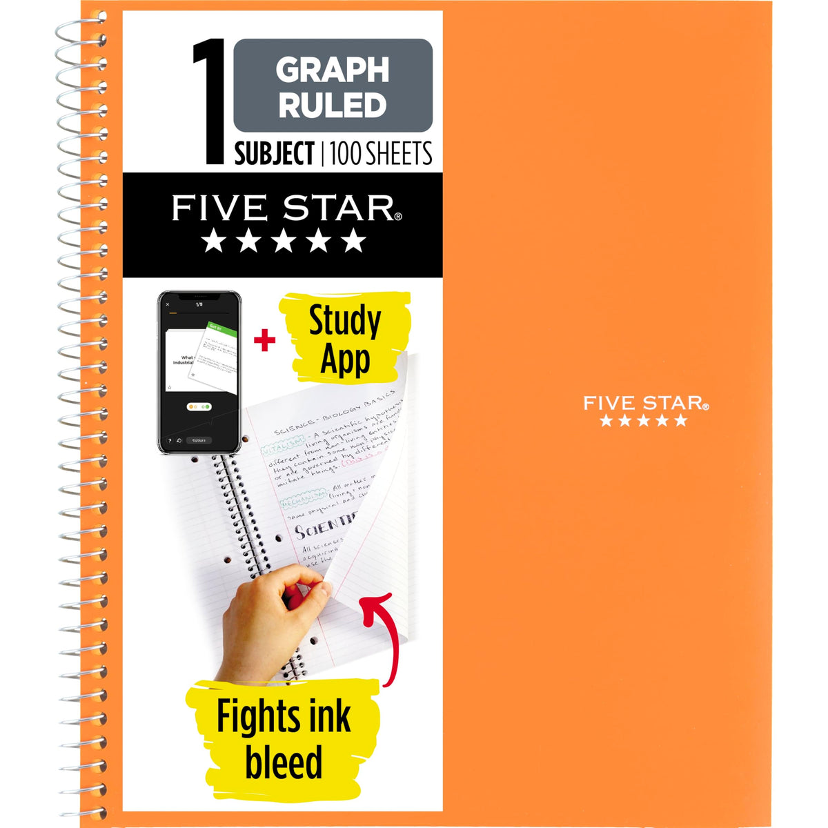 Five Star Spiral Notebook + Study App, 1 Subject, Graph Ruled Paper, 8-1/2" x 11", 100 Sheets, Fights Ink Bleed, Water Resistant Cover, Tidewater Blue (06190AA4)