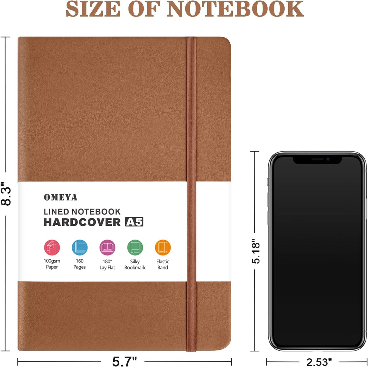 OMEYA Hardcover Journal Notebooks for Work: 4 Pack, A5 100gsm Lined Paper