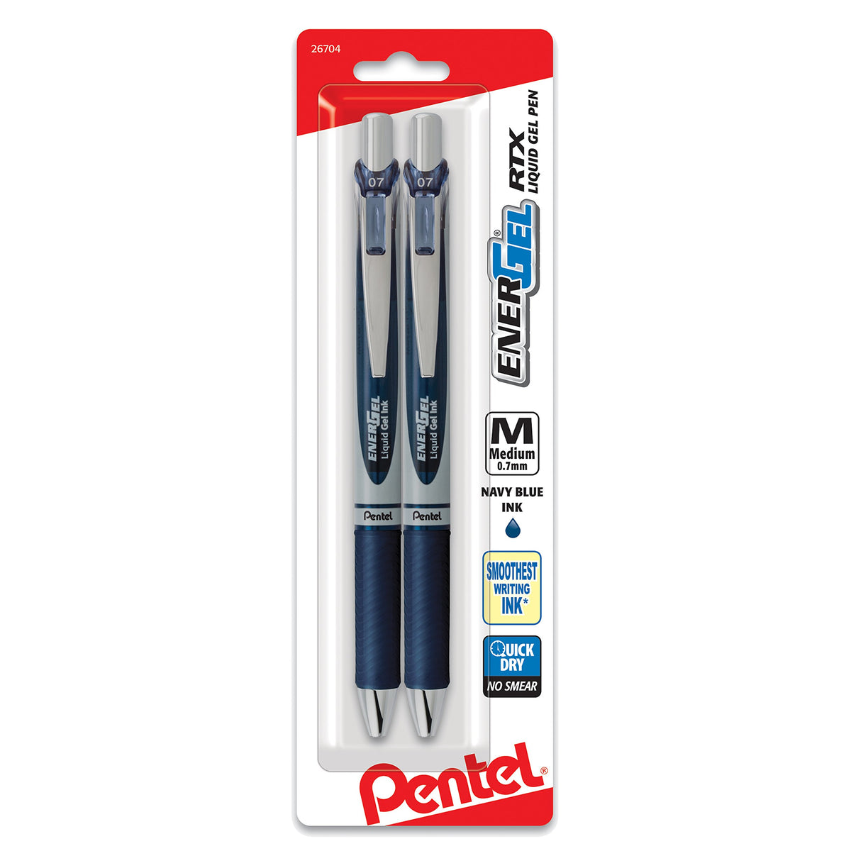 Pentel EnerGel Deluxe RTX Retractable Liquid Gel Pen, 0.7mm, Metal Tip, Blue Ink, 2 Pack (BL77BP2C)