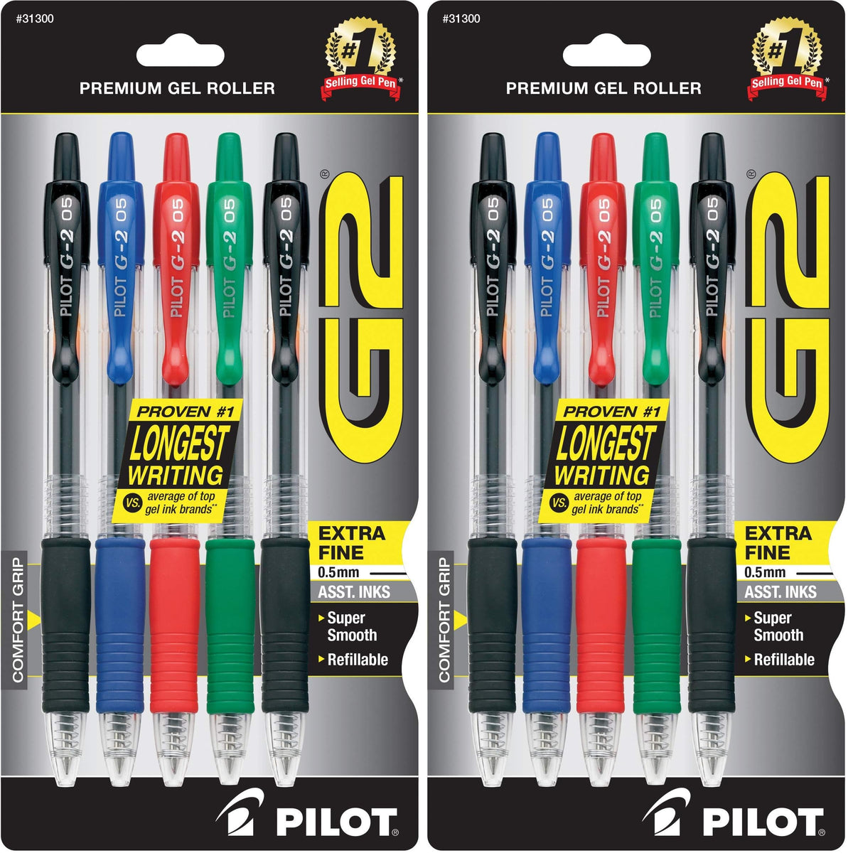 PILOT G2 Premium Gel Pens, Extra Fine Point 0.5mm, Assorted Inks, 5-Pack