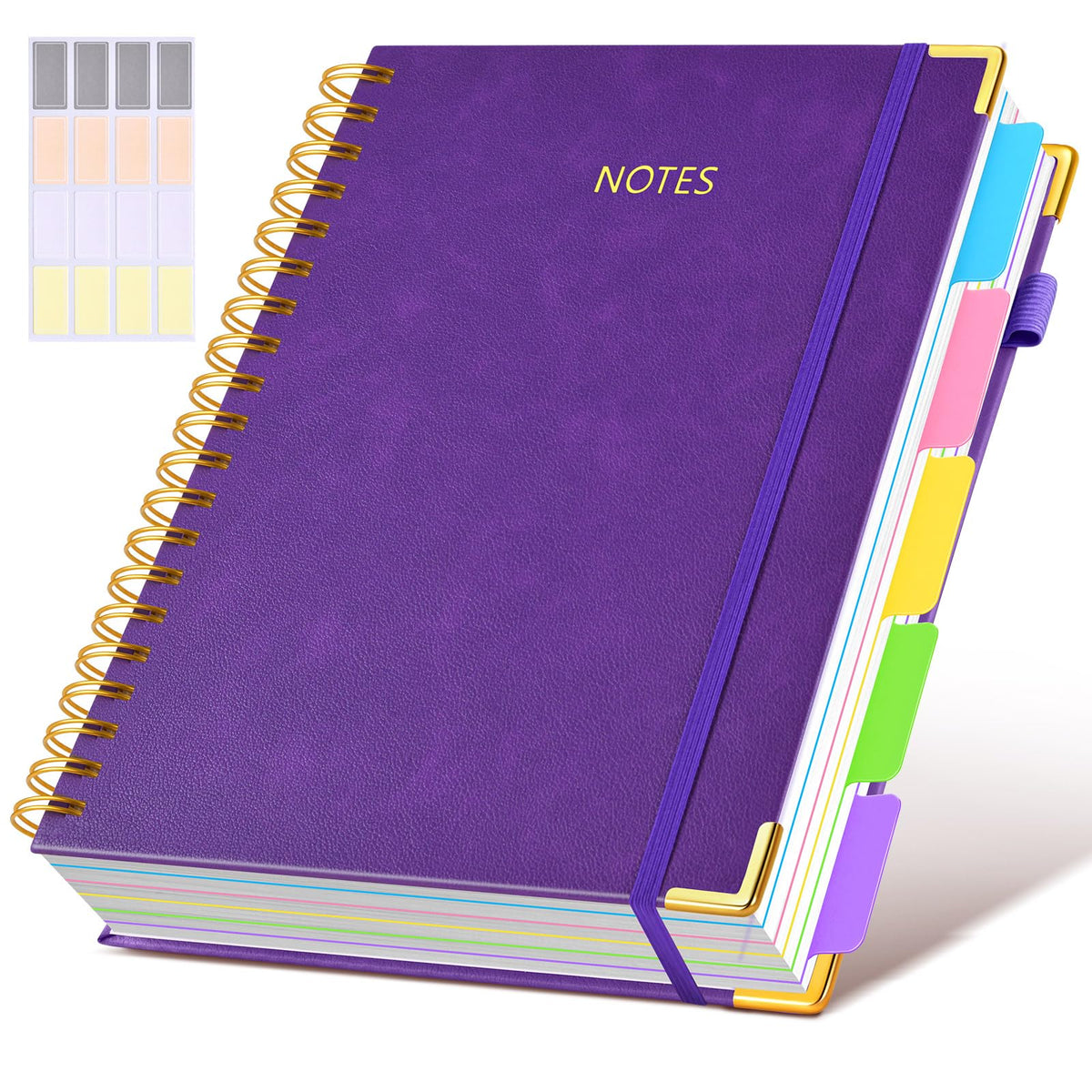 Hardcover Spiral Notebook journal with Removable Dividers Tabs, 300 Pages Leather 5 Subject Notebook College Ruled, 8"x10" Large B5 Notebooks for Work School Note taking, Lined Journal for Women,Pink