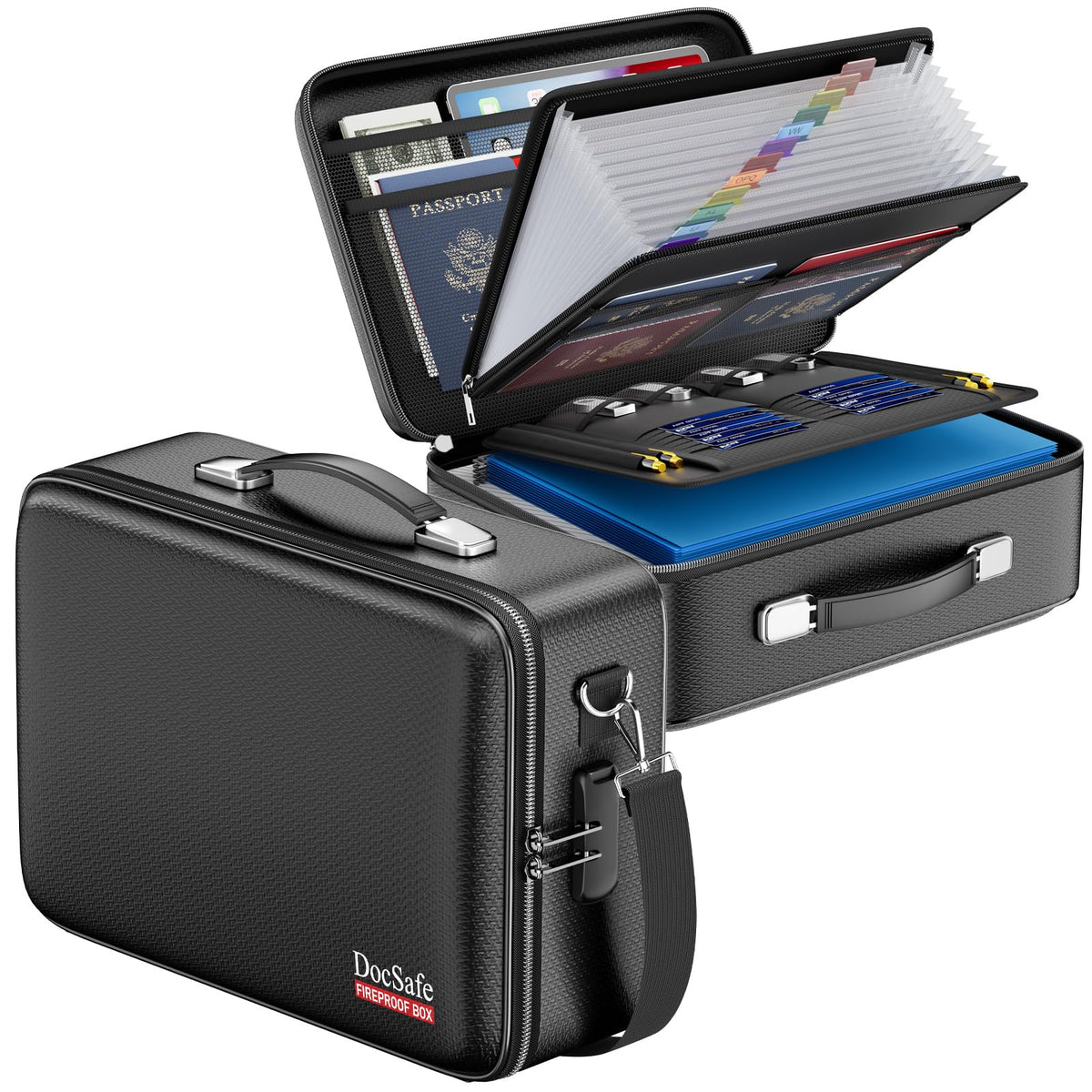 DocSafe Fireproof Document Box Hard Case with Lock ＆ Accordion File Folder