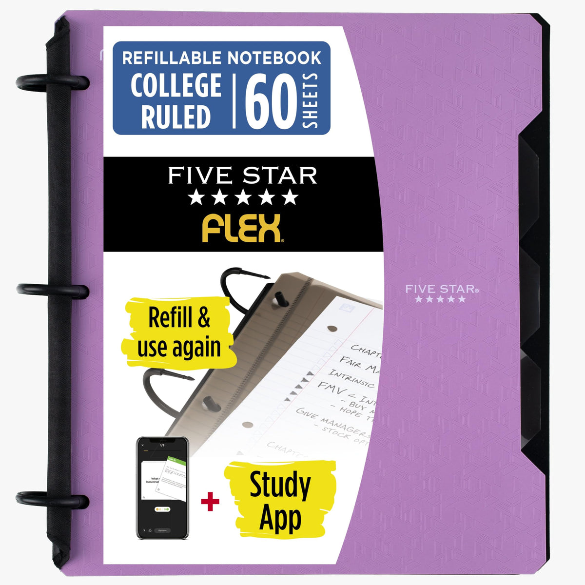 Five Star Flex Refillable Notebook + Study App, College Ruled Paper and 1 Inch TechLock Ring Binder with Pockets, Tabs and Dividers, 200 Sheet Capacity, Seaglass Green (293280AQ8)