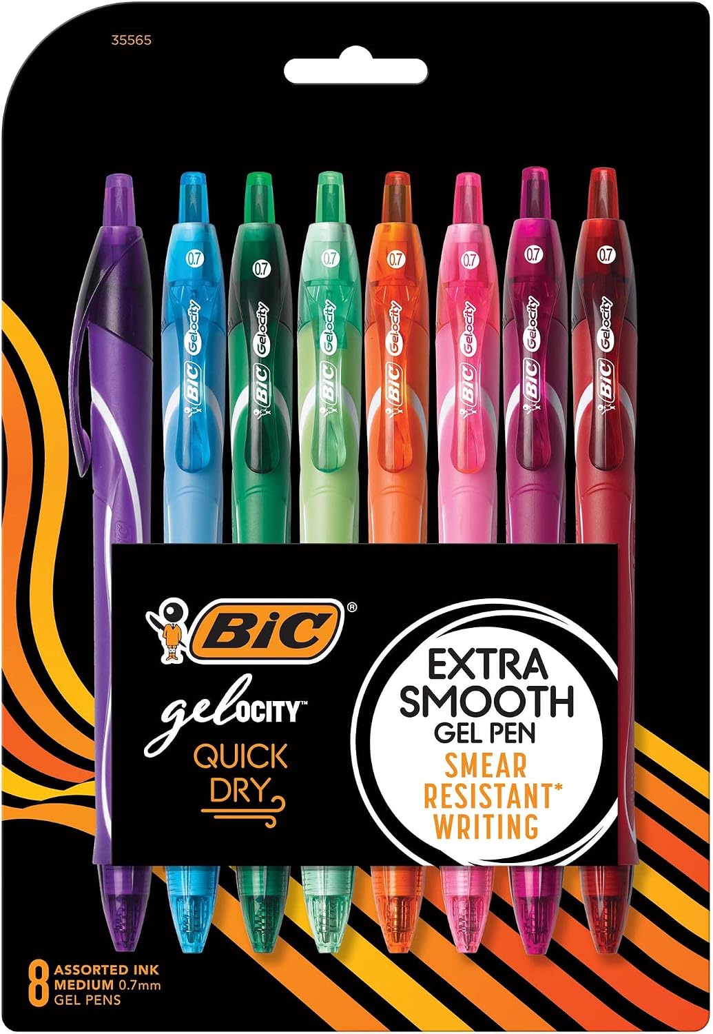 BIC Gelocity Quick Dry Gel Pens, Medium Point, 0.7 mm, 8-Count Pack