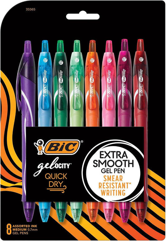BIC Gelocity Quick Dry Gel Pens, Medium Point, 0.7 mm, 8-Count Pack