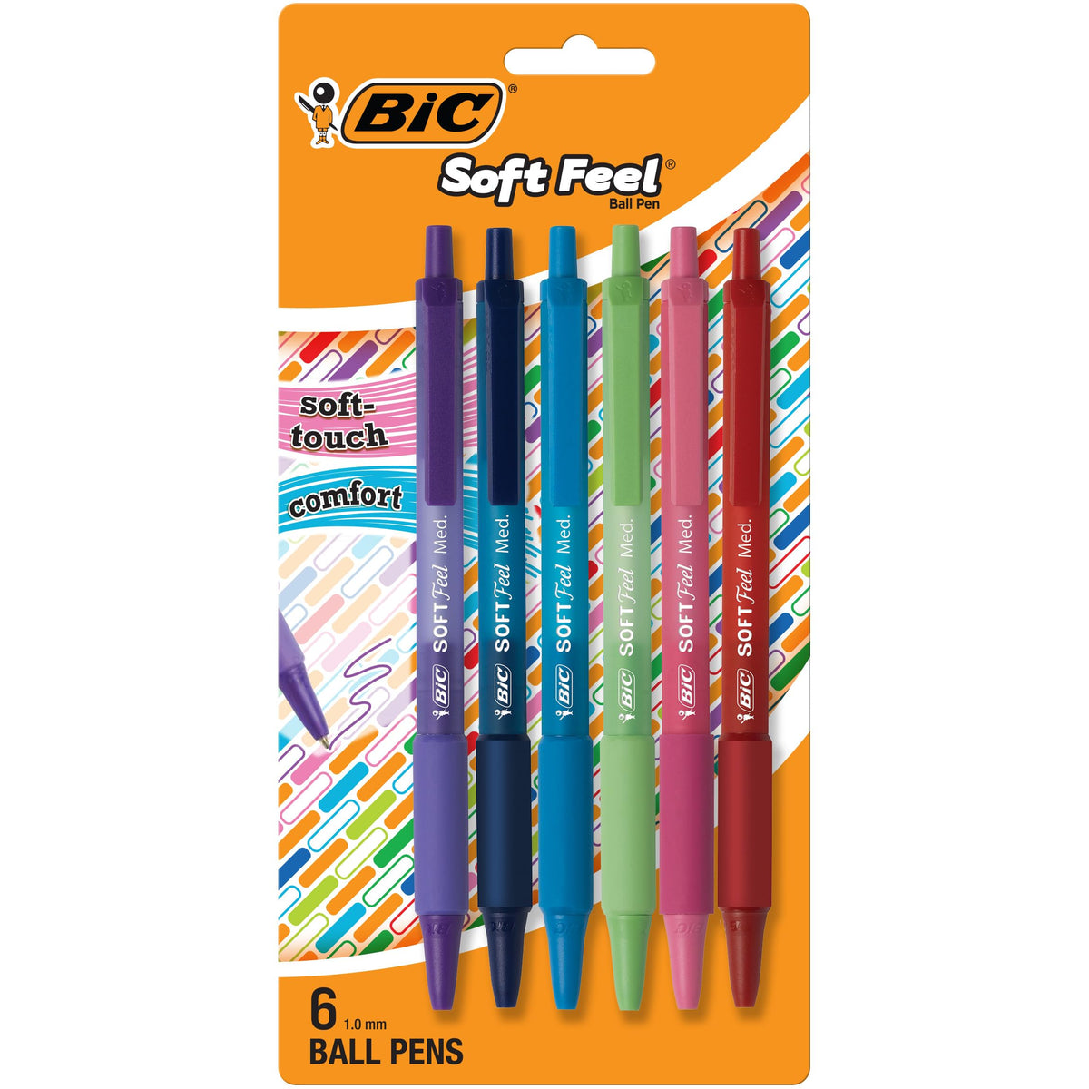 BIC Soft Feel Ballpoint Pen, Black Ink, 6-Count