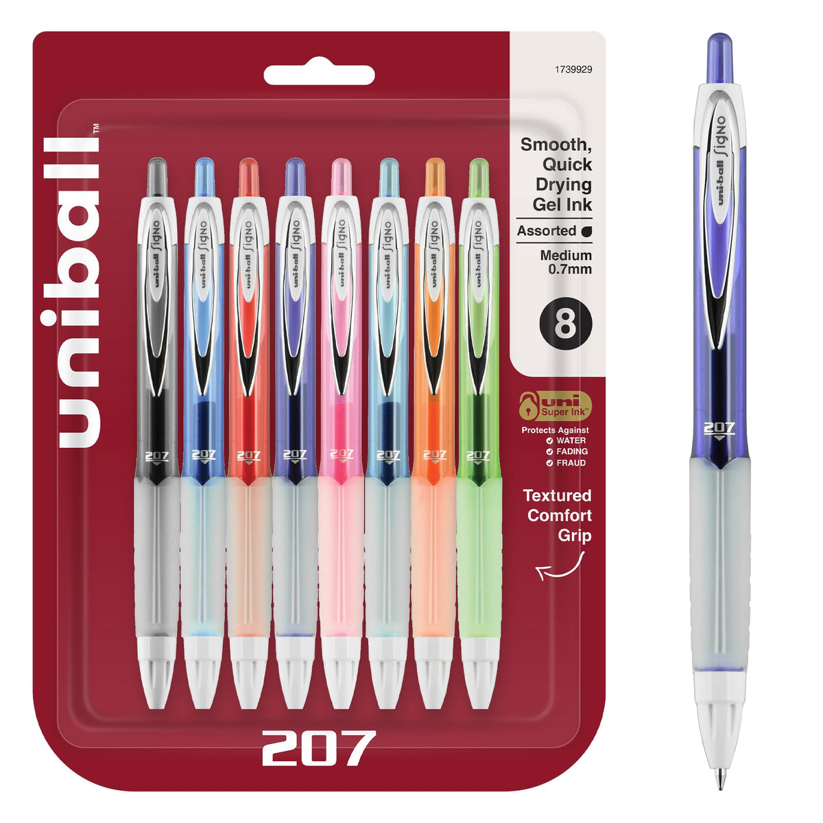 uniball™ 207 Gel Pens, Black Ink, 0.5mm Micro Point, Retractable, 12 Count