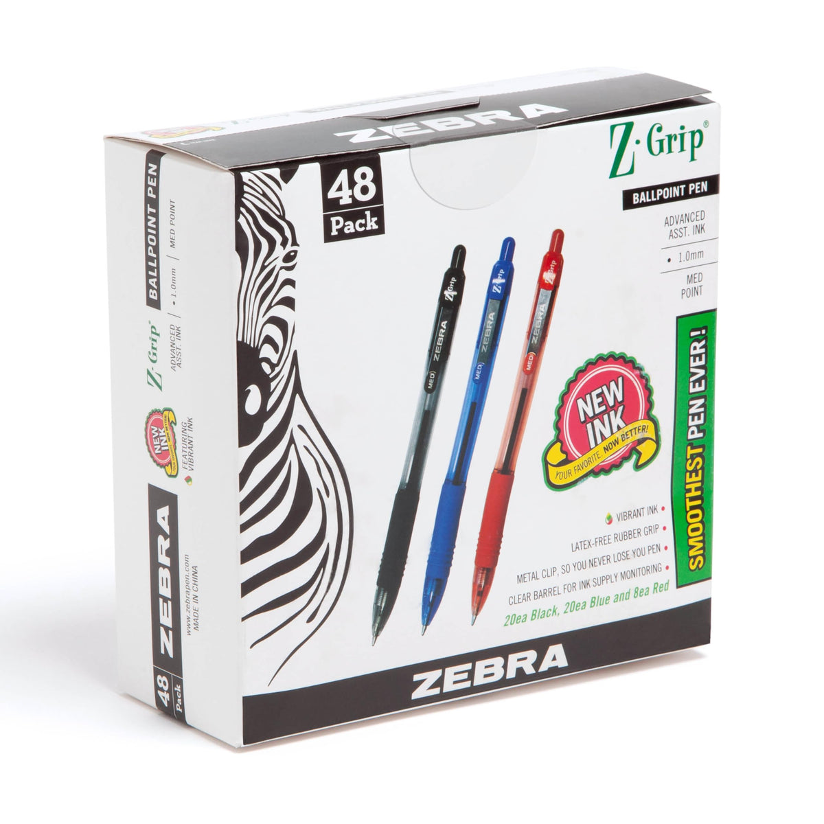 Zebra Pen Z-Grip Retractable Ballpoint Pen, Black Ink, 1.0mm, 24 Bulk-Pack