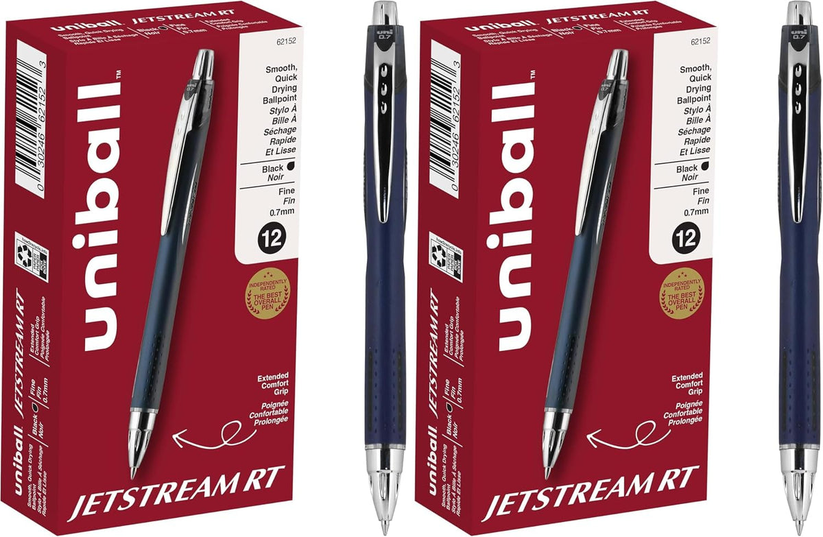 uniball Jetstream RT Ballpoint Pens, Fine Point (0.7mm), Black (Pack of 24)