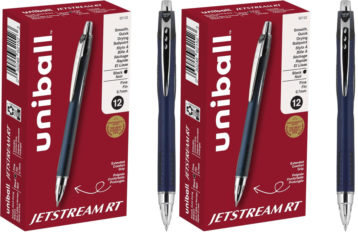 uniball Jetstream RT Ballpoint Pens, Fine Point (0.7mm), Black (Pack of 24)