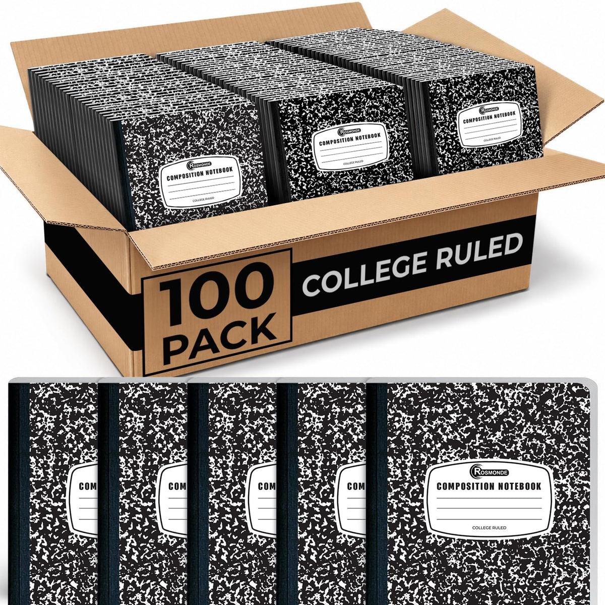 Rosmonde 12 Pack Bulk Composition Notebooks College Ruled, Assorted Colors