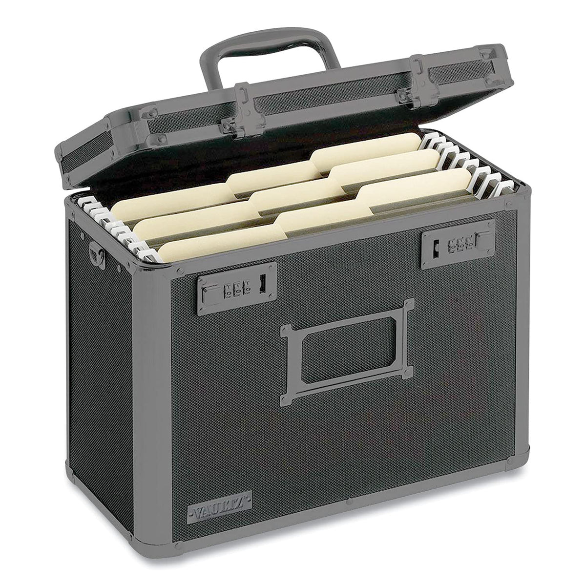 Vaultz Locking File Organizer Box with Combination Lock, Letter Size 14" x 7" x 12.19", Black