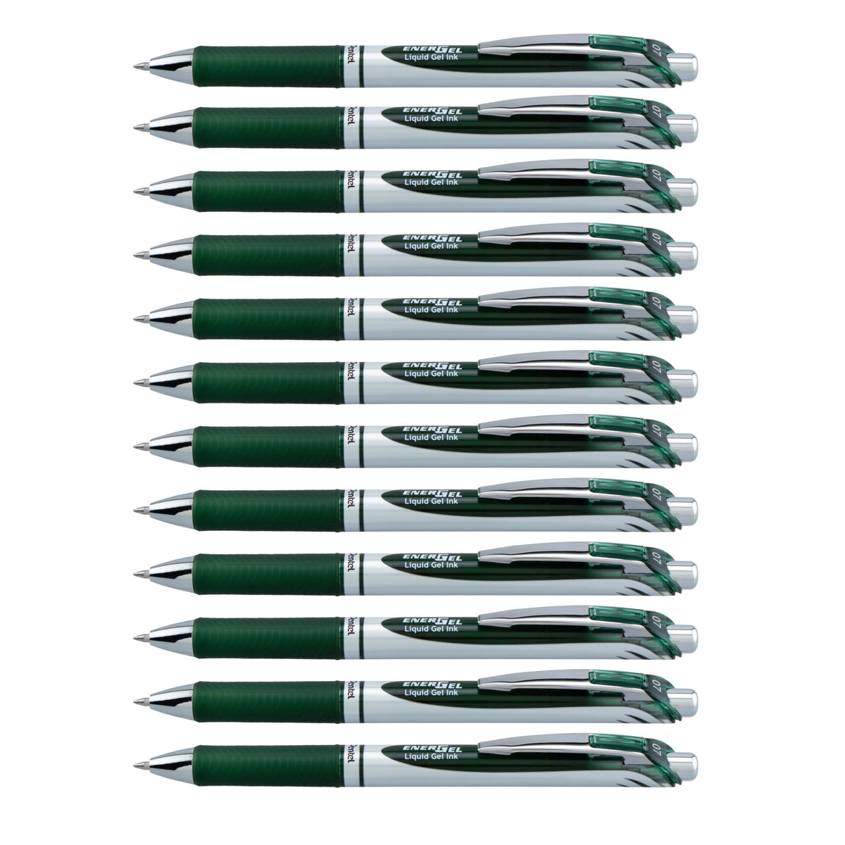Pentel EnerGel RTX Retractable Liquid Gel Pen, (0.7mm) Medium Line, Metal Tip, Black Ink, Box of 12 (BL77-A)