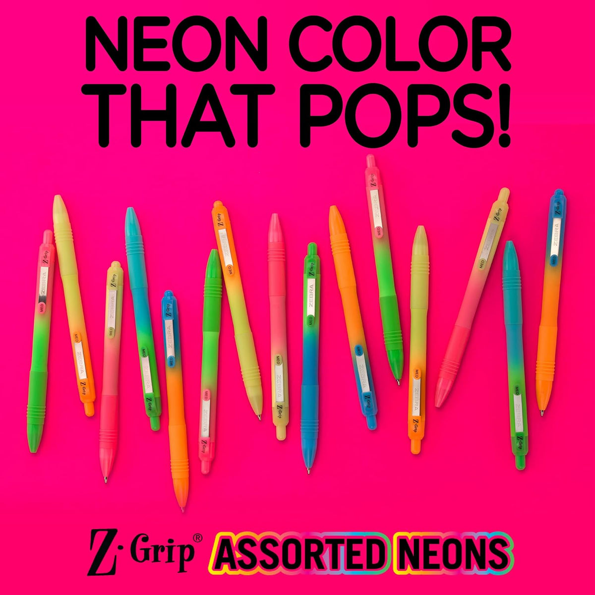 Zebra Pen Z-Grip Ombre Neon Retractable Ballpoint Pen, Black, 1.0mm, 18-Pk