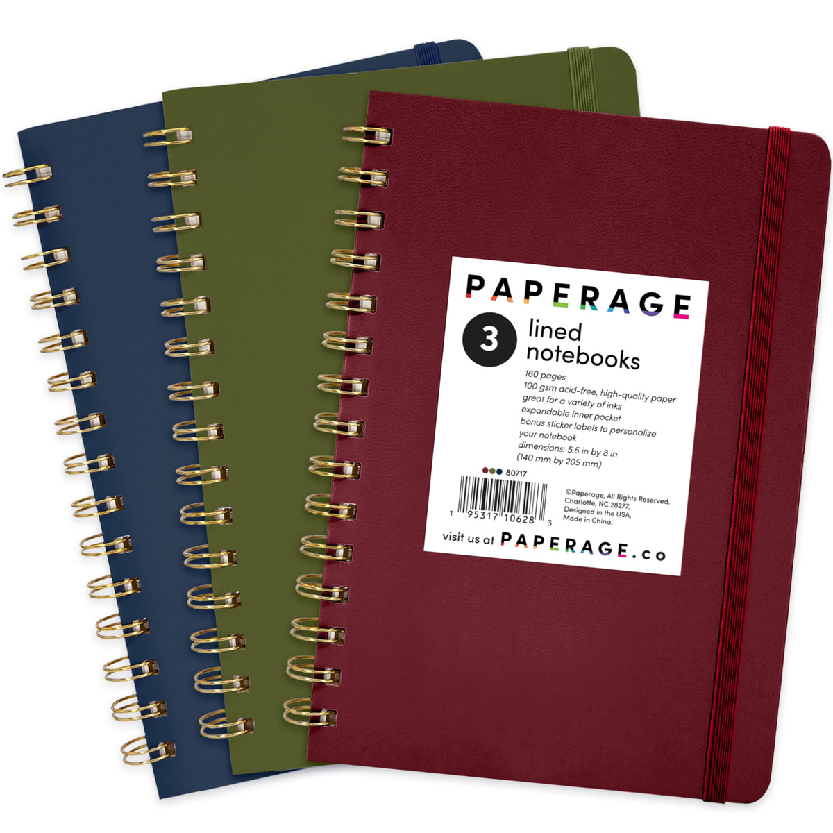 PAPERAGE Lined Spiral Journal Notebook, (Olive Green), 160 Pages, Hardcover Journal for Women & Men, Medium 5.5 in x 8 in - 100 GSM, Thick Paper, Spiral Notebook for Work, School & Journaling