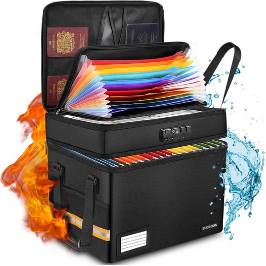 Fireproof Document Box with 13 Pocket Accordian File Folder