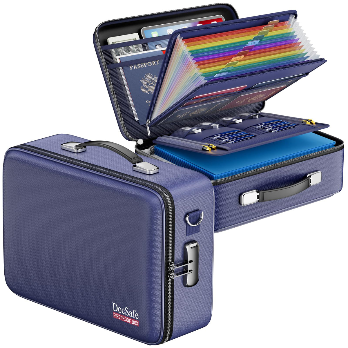 DocSafe Fireproof Document Box Hard Case with Lock ＆ Accordion File Folder