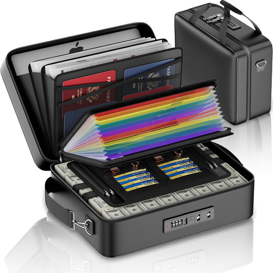 ENGPOW Fireproof Document Box with Lock & 13 Pockets Accordion File Folder