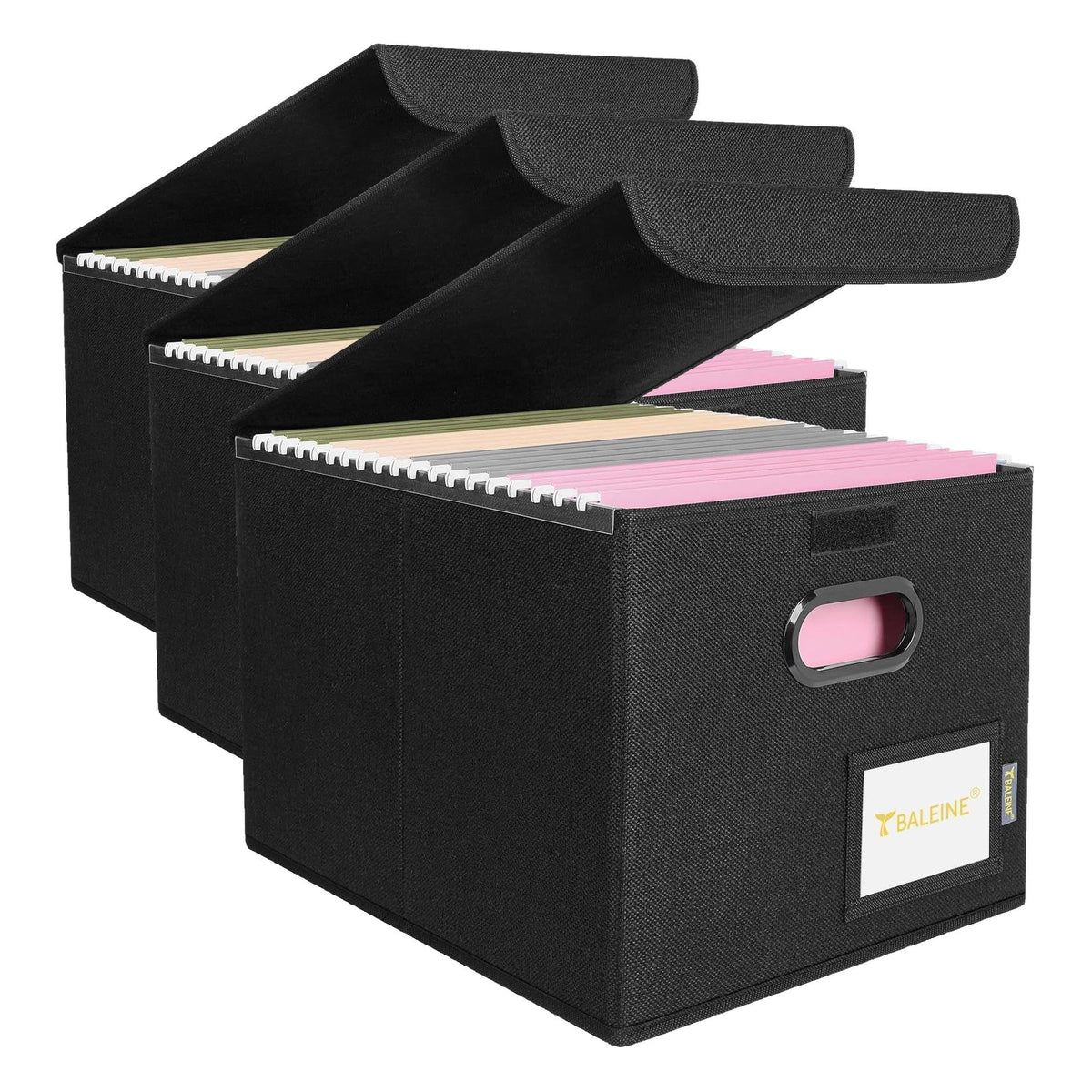 BALEINE File Organizer Box with Lid, Collapsible Hanging File Storage Box