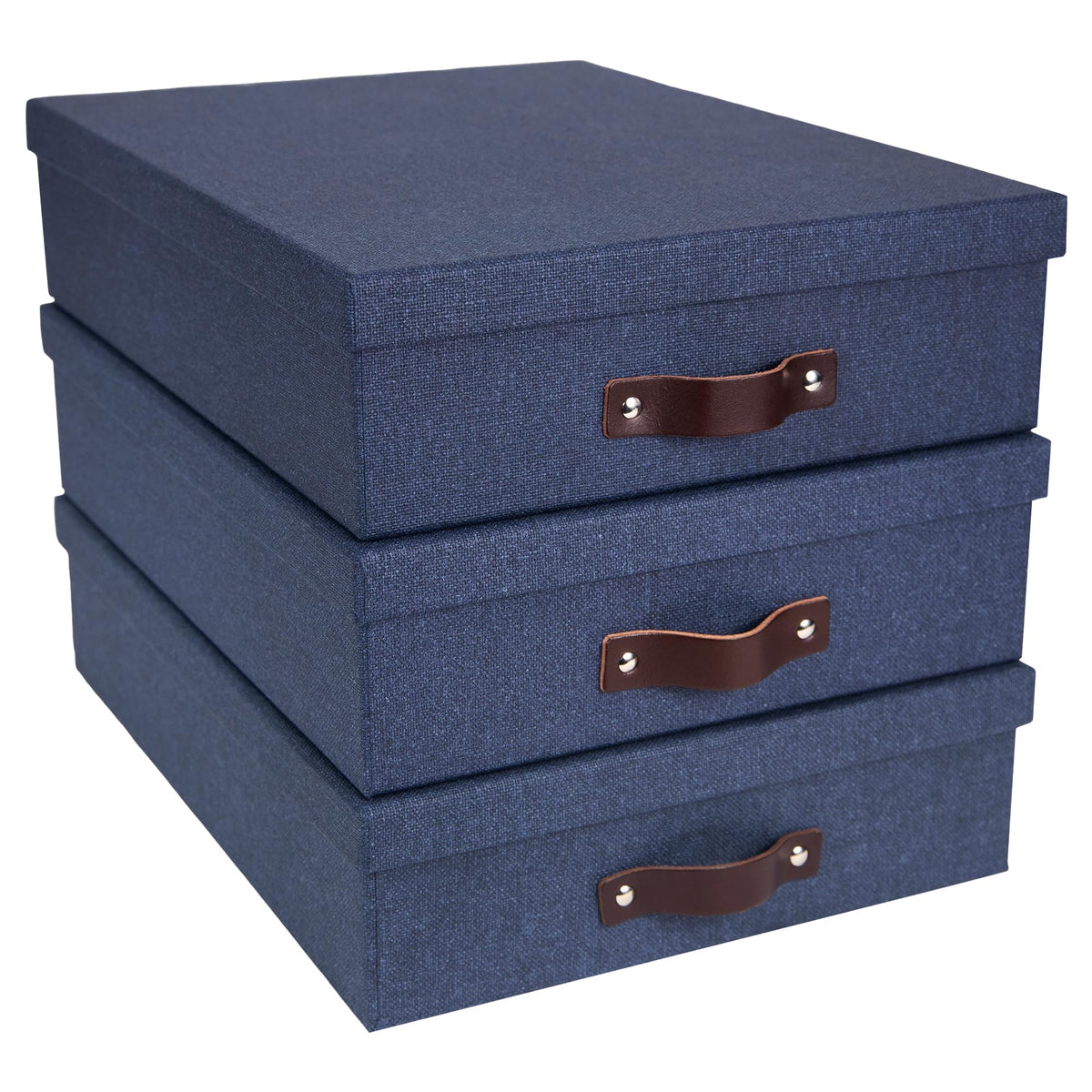 Bigso Oskar Canvas Fiberboard Document Letter Box - File Organizer Box for Important Paperwork - Document Storage with a Lid & Handle - 3.3 in x 10.2 in x 13.8 in - 3 Pack - Blue