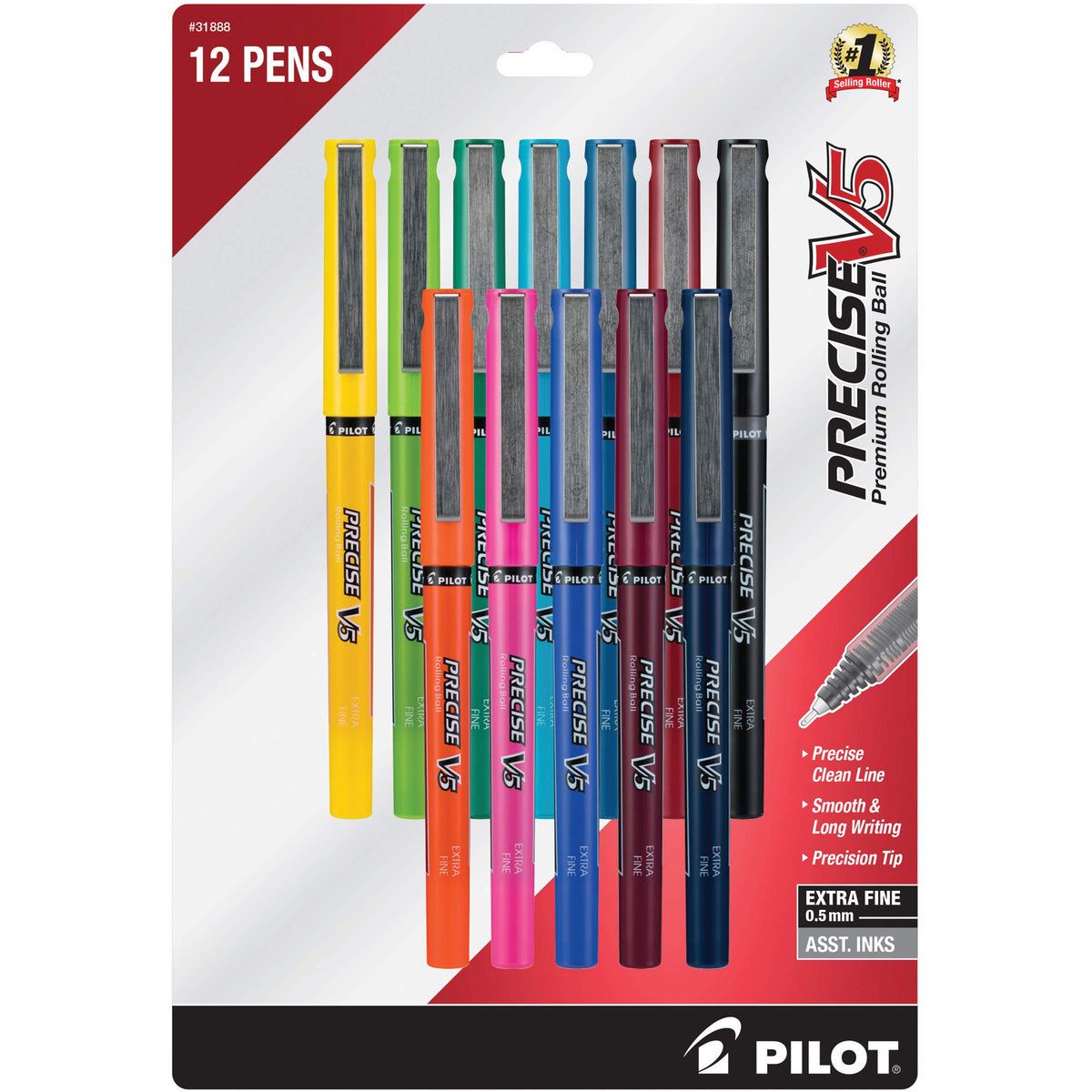 PILOT Precise V5 Rollerball Pens, Extra Fine Point 0.5mm, Black, 12-Pack