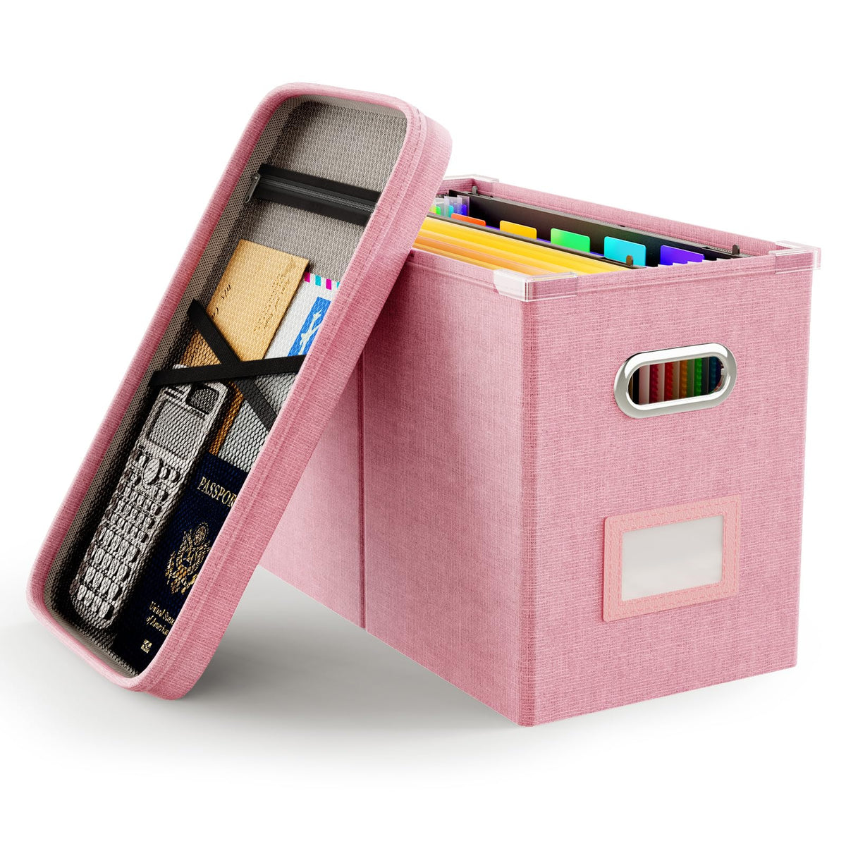 Oterri File Organizer Box with Lid, Hanging Filing File Box with Mesh Pocket, Document Organizer Box for Letter Files, Portable Storage Box(1 PCS, Green)