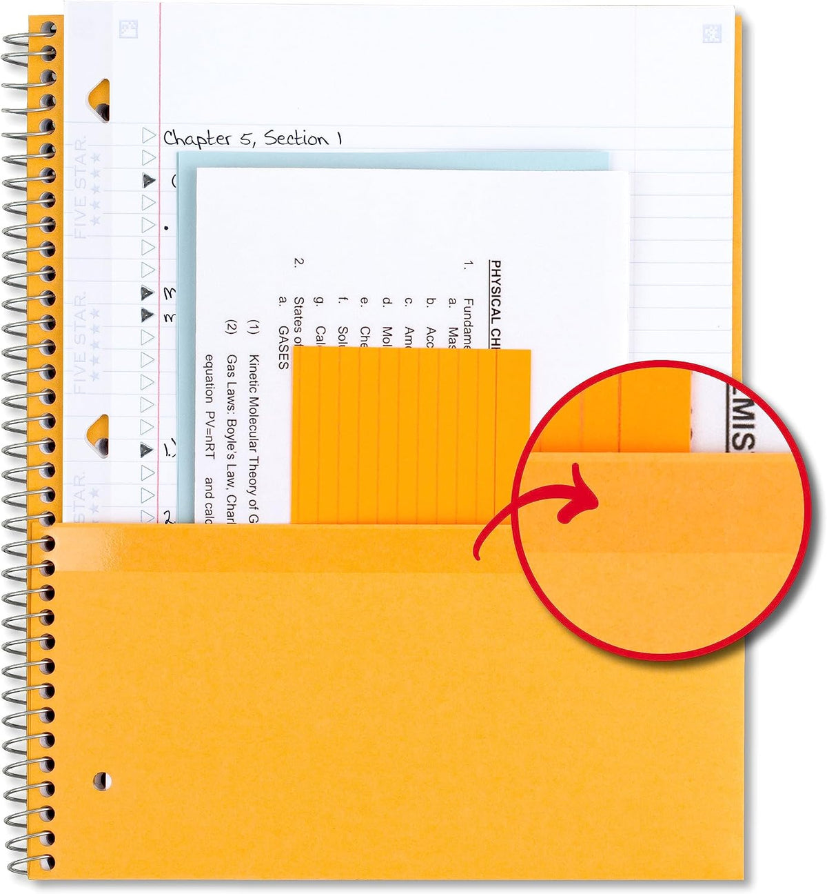 Five Star Spiral Notebook + Study App, 3 Pack, 3 Subject, College Ruled Paper, Fights Ink Bleed, Water Resistant Cover, 8-1/2" x 11", 150 Sheets, Green, Red, Blue (820193)