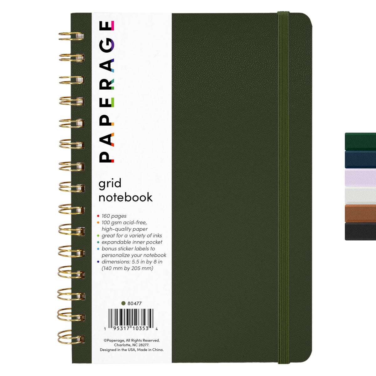 PAPERAGE Lined Spiral Journal Notebook, (Olive Green), 160 Pages, Hardcover Journal for Women & Men, Medium 5.5 in x 8 in - 100 GSM, Thick Paper, Spiral Notebook for Work, School & Journaling