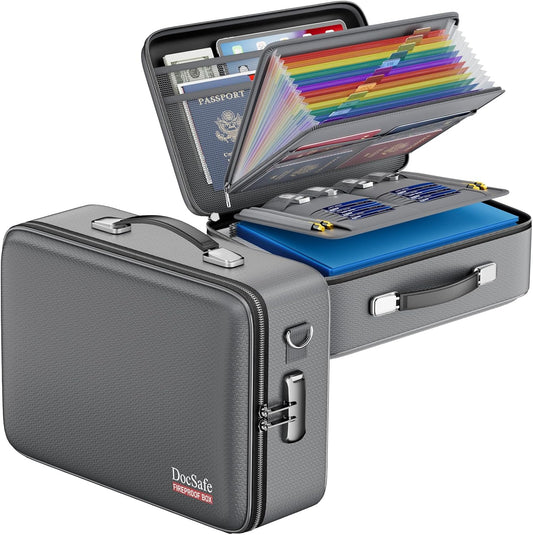 DocSafe Fireproof Document Box Hard Case with Lock ＆ Accordion File Folder