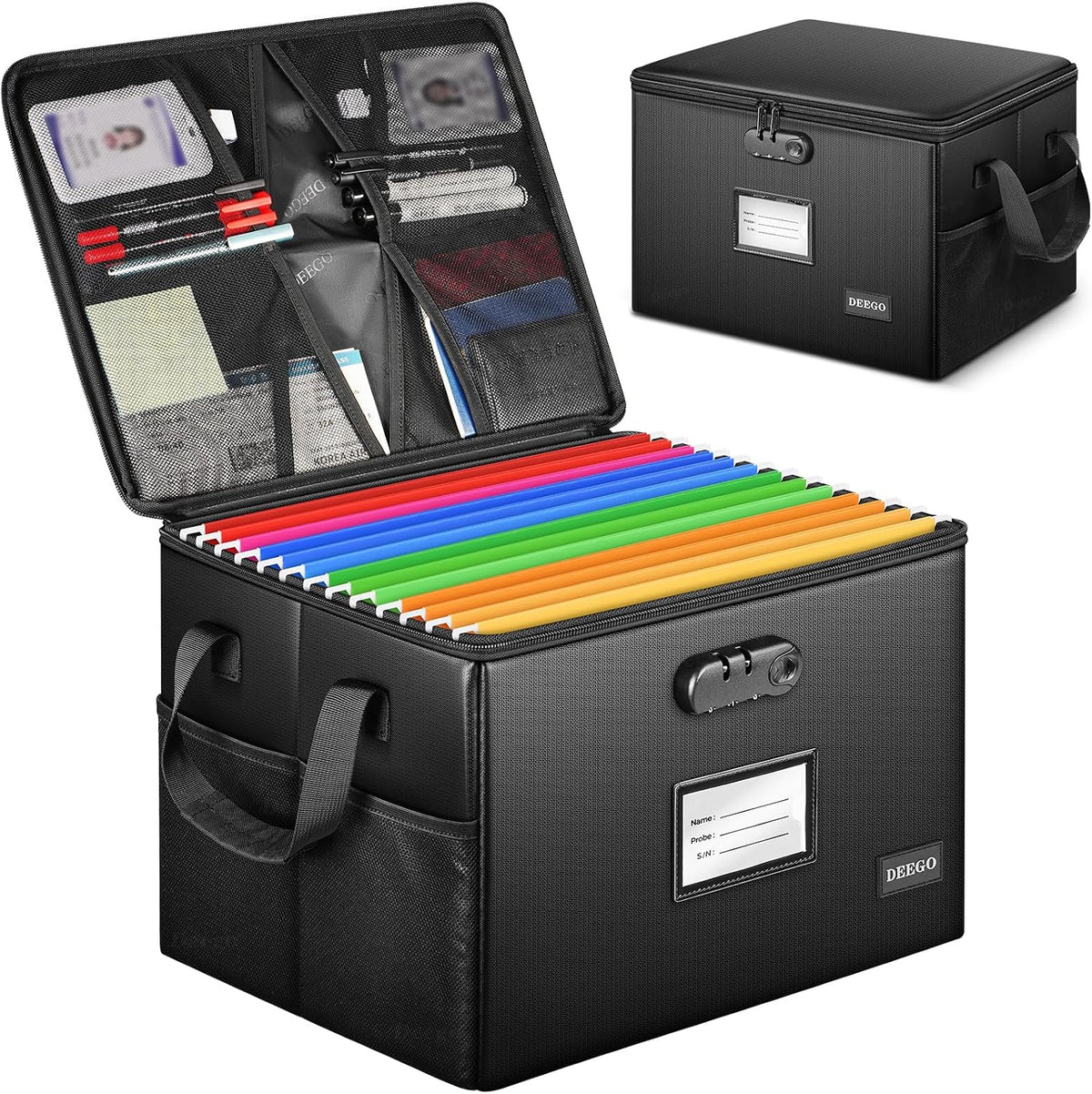 DEEGO Fireproof Document Box, Water-Resistant File Organizer Box with Lock