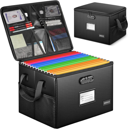 DEEGO Fireproof Document Box, Water-Resistant File Organizer Box with Lock