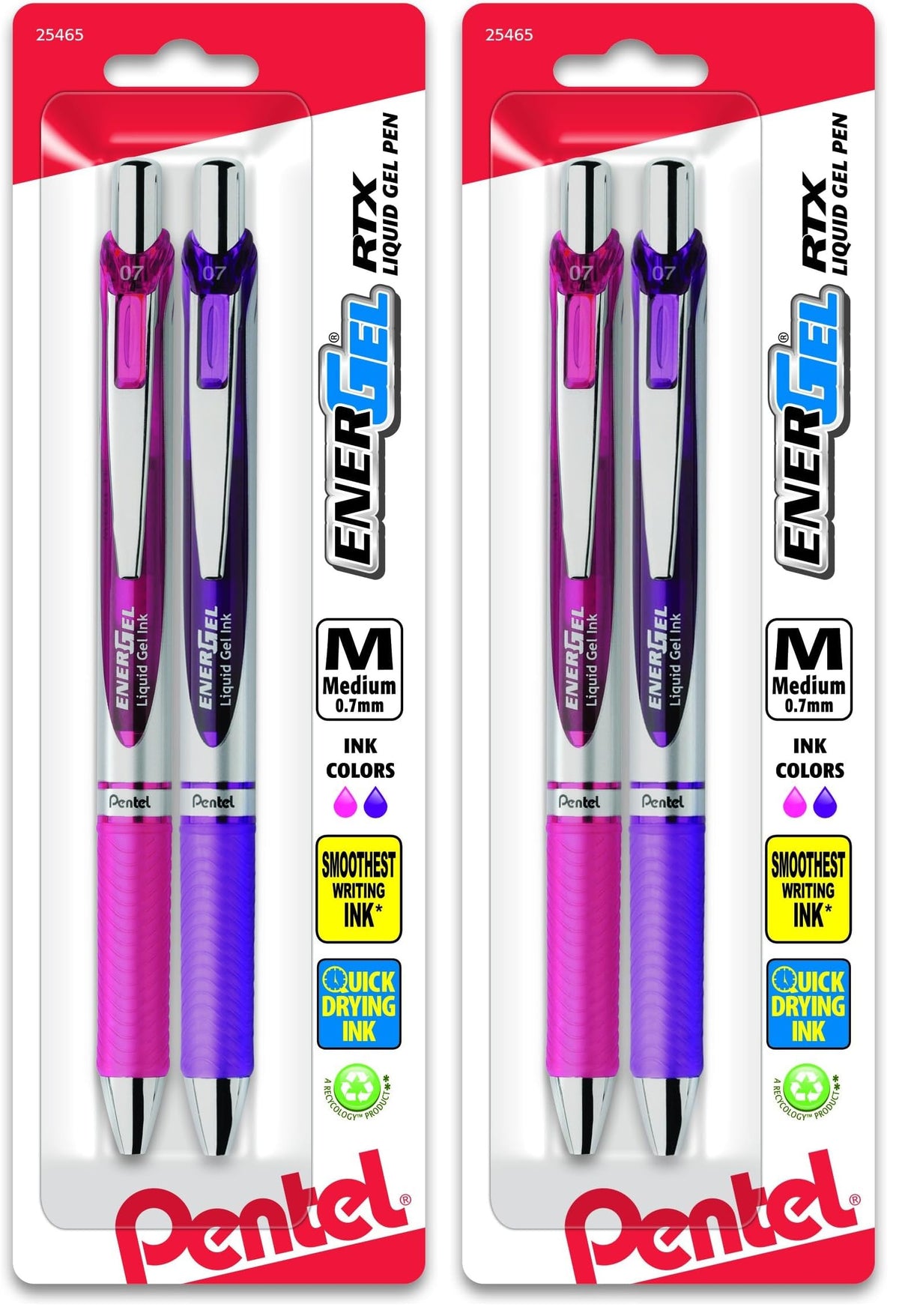 Pentel EnerGel Deluxe RTX Retractable Liquid Gel Pen, 0.7mm, Metal Tip, Blue Ink, 2 Pack (BL77BP2C)