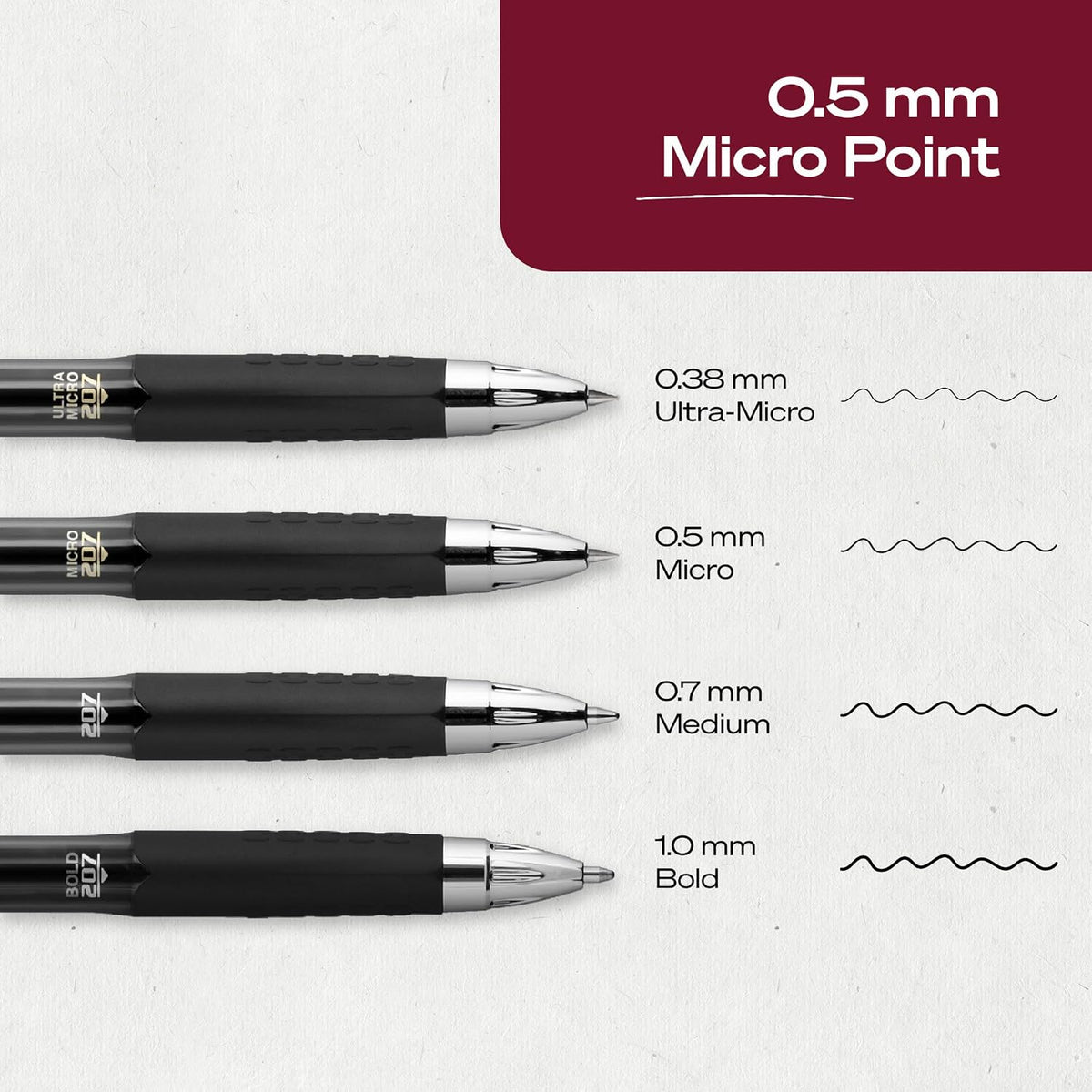 uniball™ 207 Gel Pens, Black Ink, 0.5mm Micro Point, Retractable, 12 Count