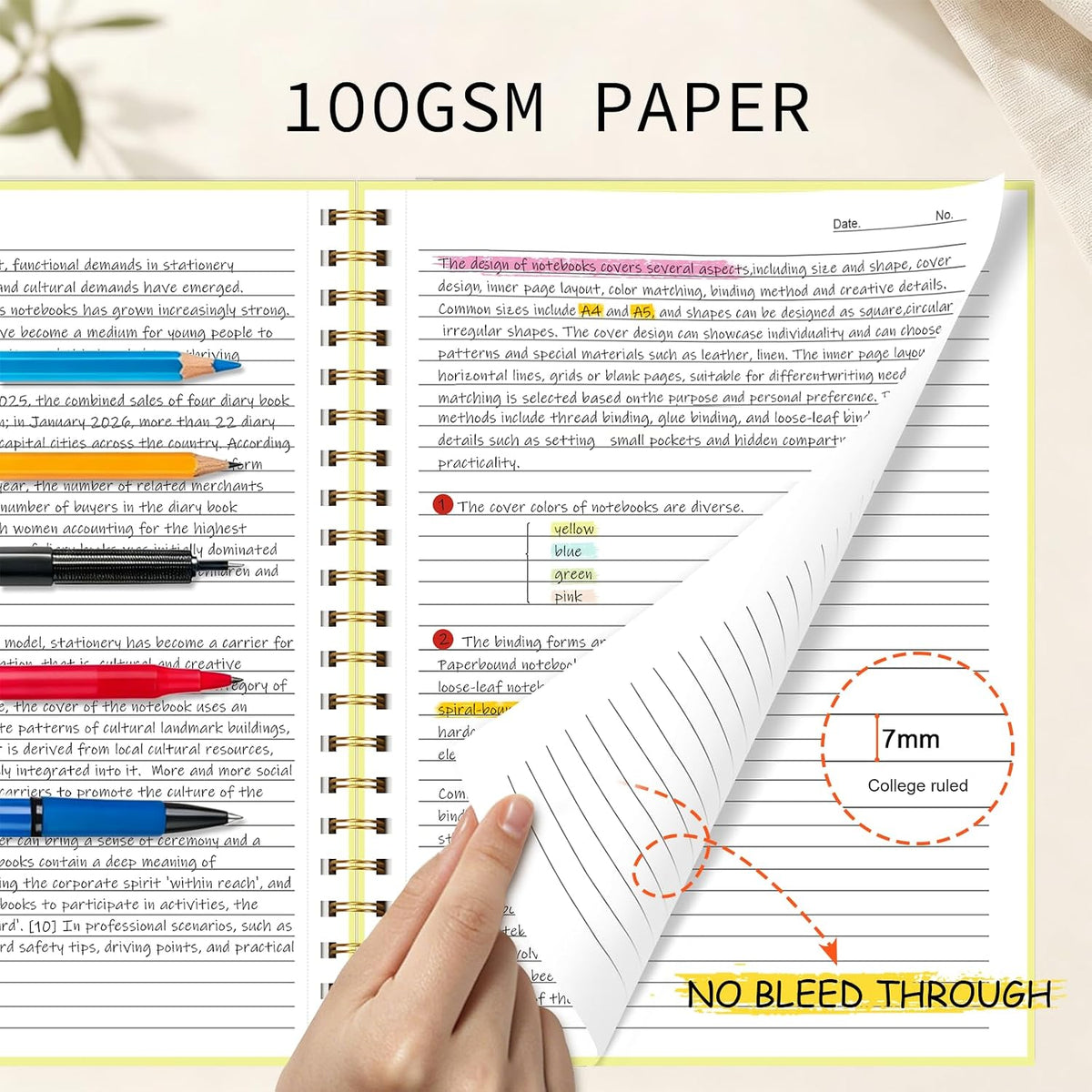 Spiral Notebook 8.5"x11" Hardcover College Ruled Journal 100GSM