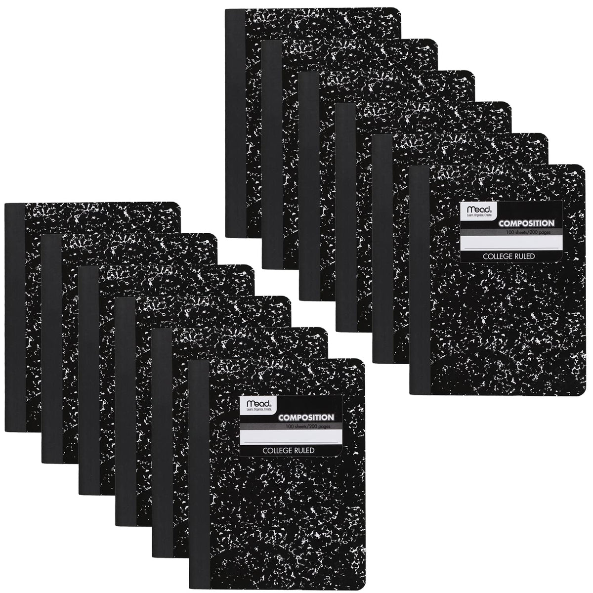 Mead Composition Notebook, 3 Pack, College Ruled Paper, 7-1/2" x 9-3/4", 100 Sheets per Comp Book, Black Marble (38111)