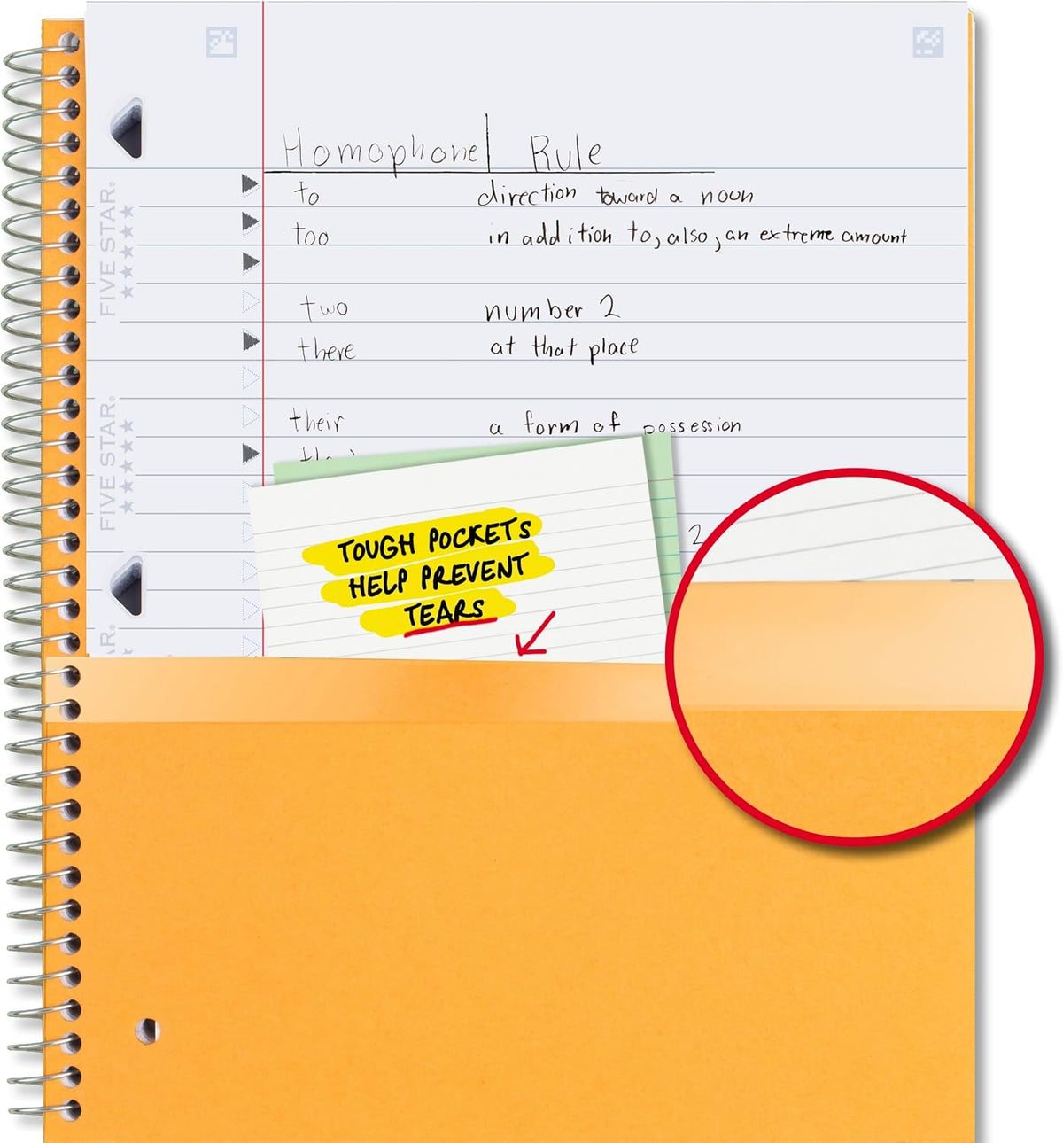 Five Star Spiral Notebook + Study App, 3 Subject, Wide Ruled Paper, 10-1/2" x 8", 150 Sheets, Red (72029)