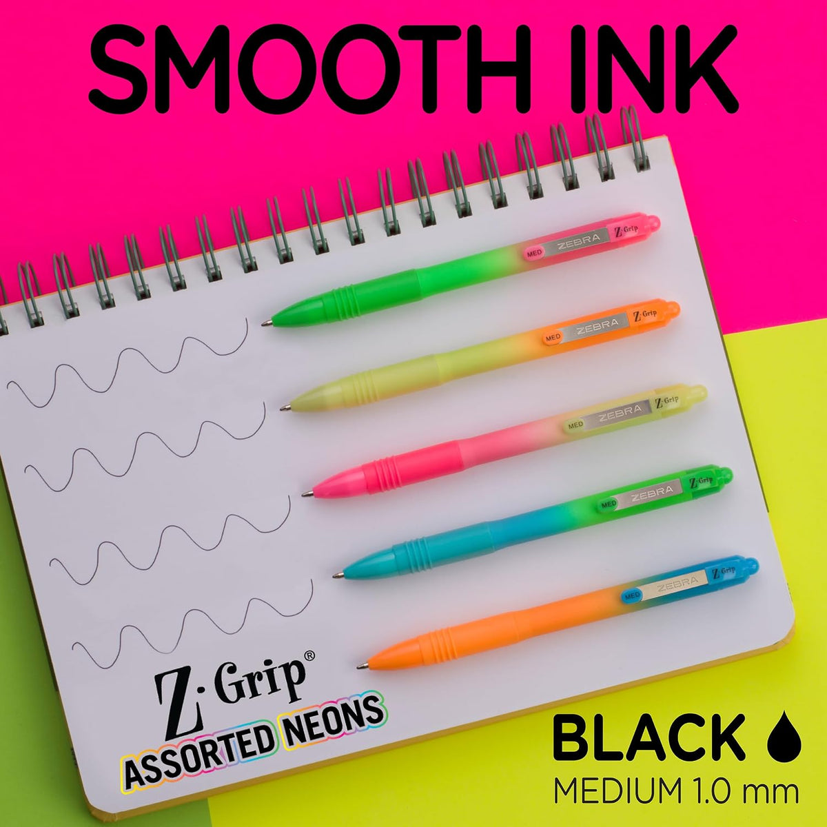 Zebra Pen Z-Grip Ombre Neon Retractable Ballpoint Pen, Black, 1.0mm, 18-Pk