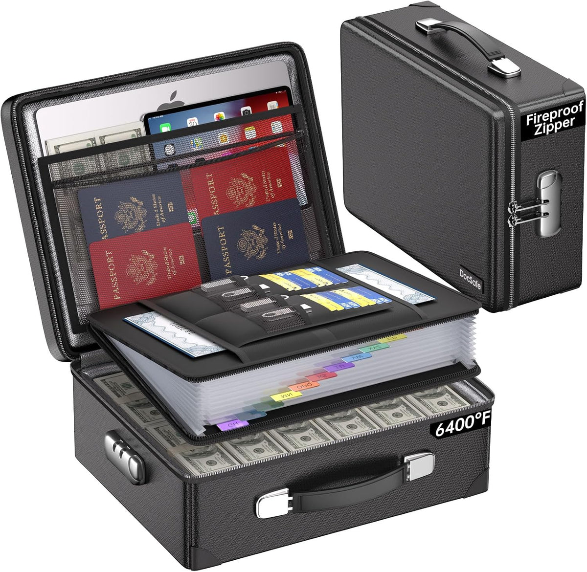 DocSafe 6400°F Fireproof Document Box with Lock, 10 Layers Heat Insulated
