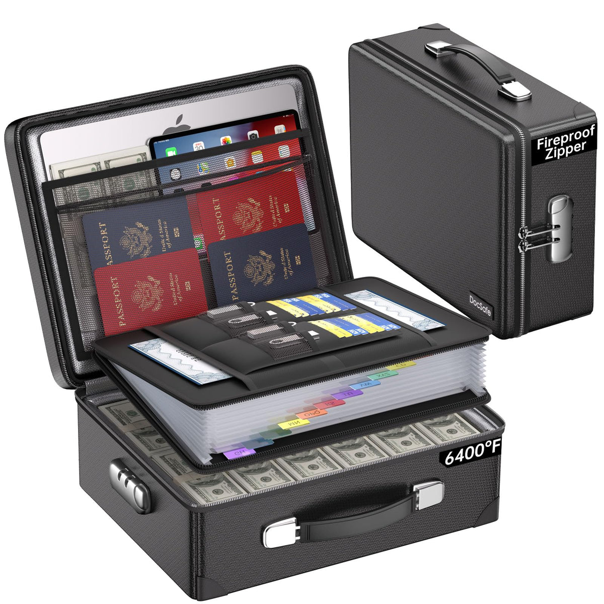 DocSafe 6400°F Fireproof Document Box with Lock, 10 Layers Heat Insulated