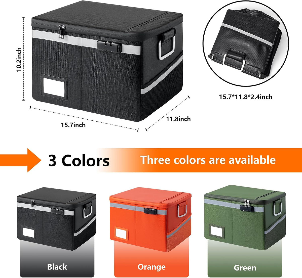 Fireproof Waterproof Document Box with Lock Collapsible Portable File Organizer Hard Shell Storage for Hanging Letter Legal Folders Home Office Safe Green 15.7x11.8x10.2in