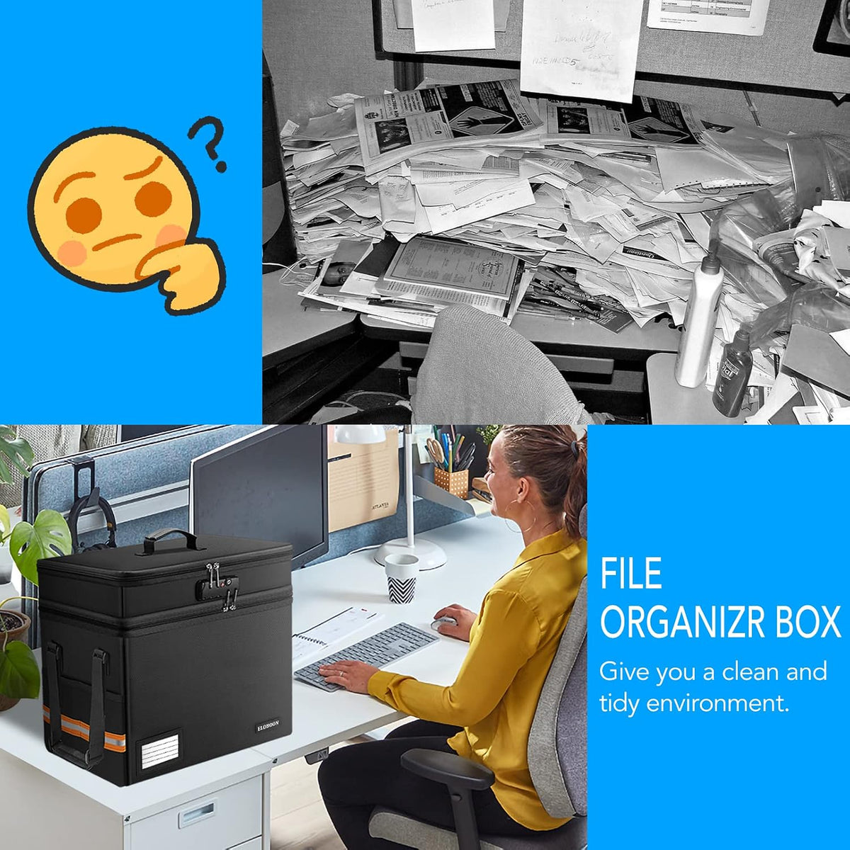Fireproof Document Box with 13 Pocket Accordian File Folder