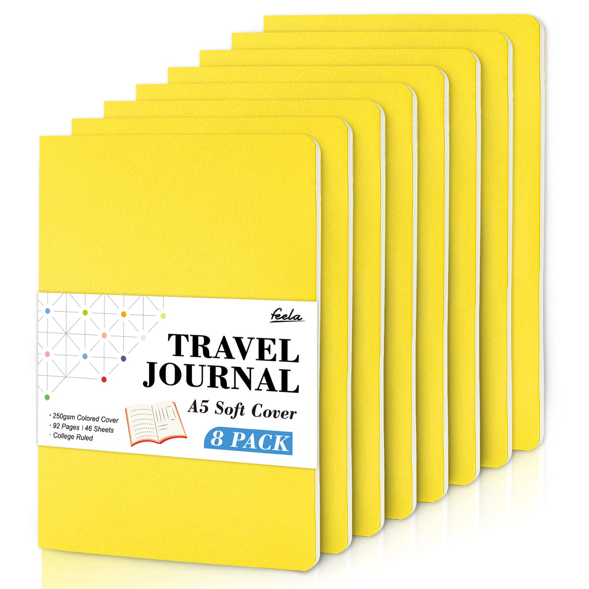 8 Pack Soft Cover Journal Bulk, Feela Notebooks College Ruled for Work, Lined Travel Journal for Women Men, Note Taking Notebook School Supplies Business Writing, 8.2” x 5.5”, A5, Black
