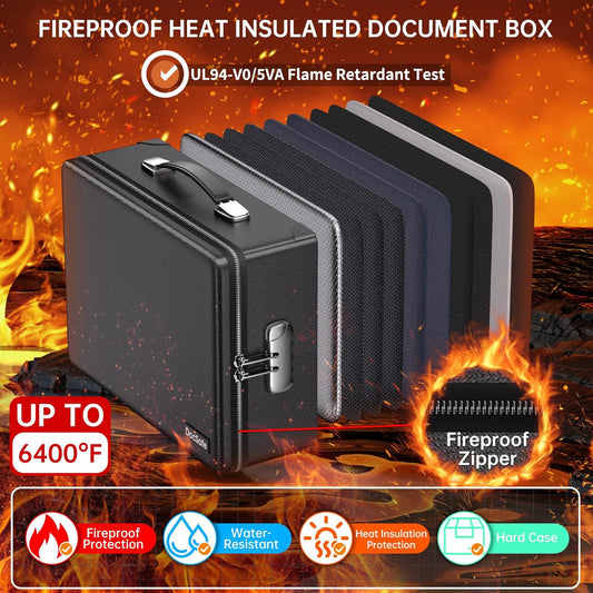 DocSafe 6400°F Fireproof Document Box with Lock, 10 Layers Heat Insulated