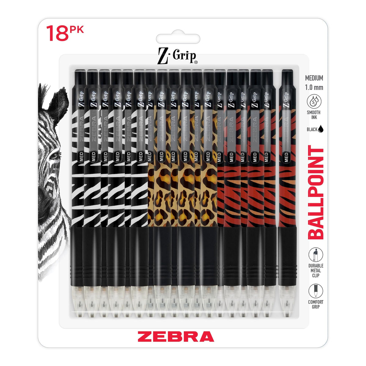 Zebra Pen Z-Grip Ombre Neon Retractable Ballpoint Pen, Black, 1.0mm, 18-Pk