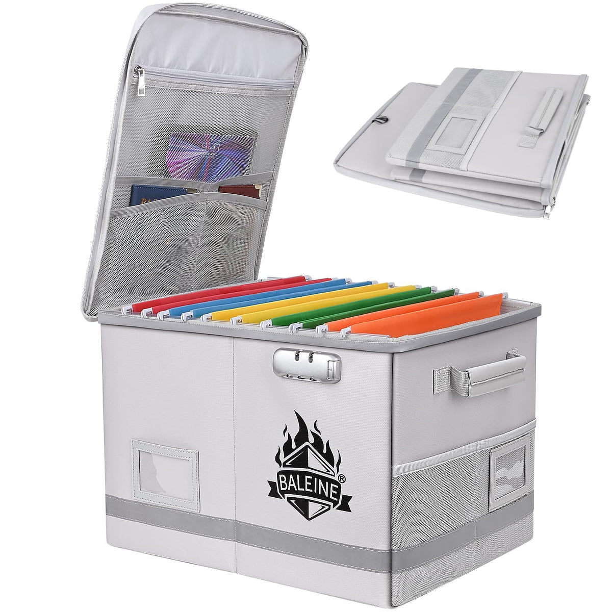 BALEINE Fireproof Document Box with Lock, Portable Fireproof Document Bag Waterproof Fire Proof File Boxes for Documents, File Organizer Box for Important Paperwork (Black, 12.5''x10.5''x6'')