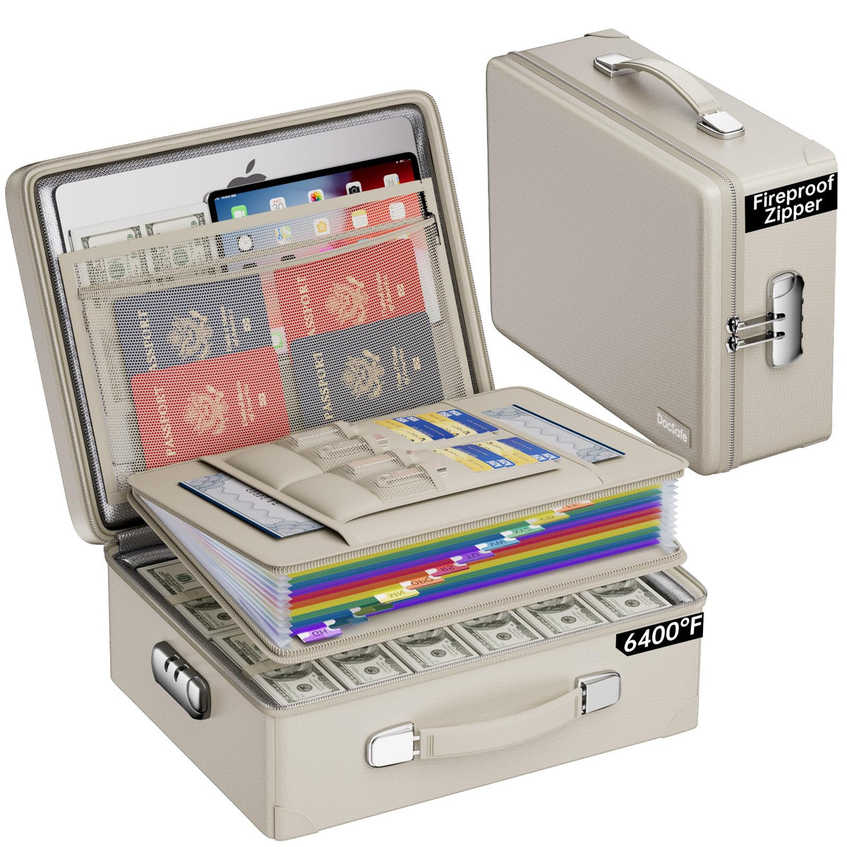 DocSafe 6400°F Fireproof Document Box with Lock, 10 Layers Heat Insulated