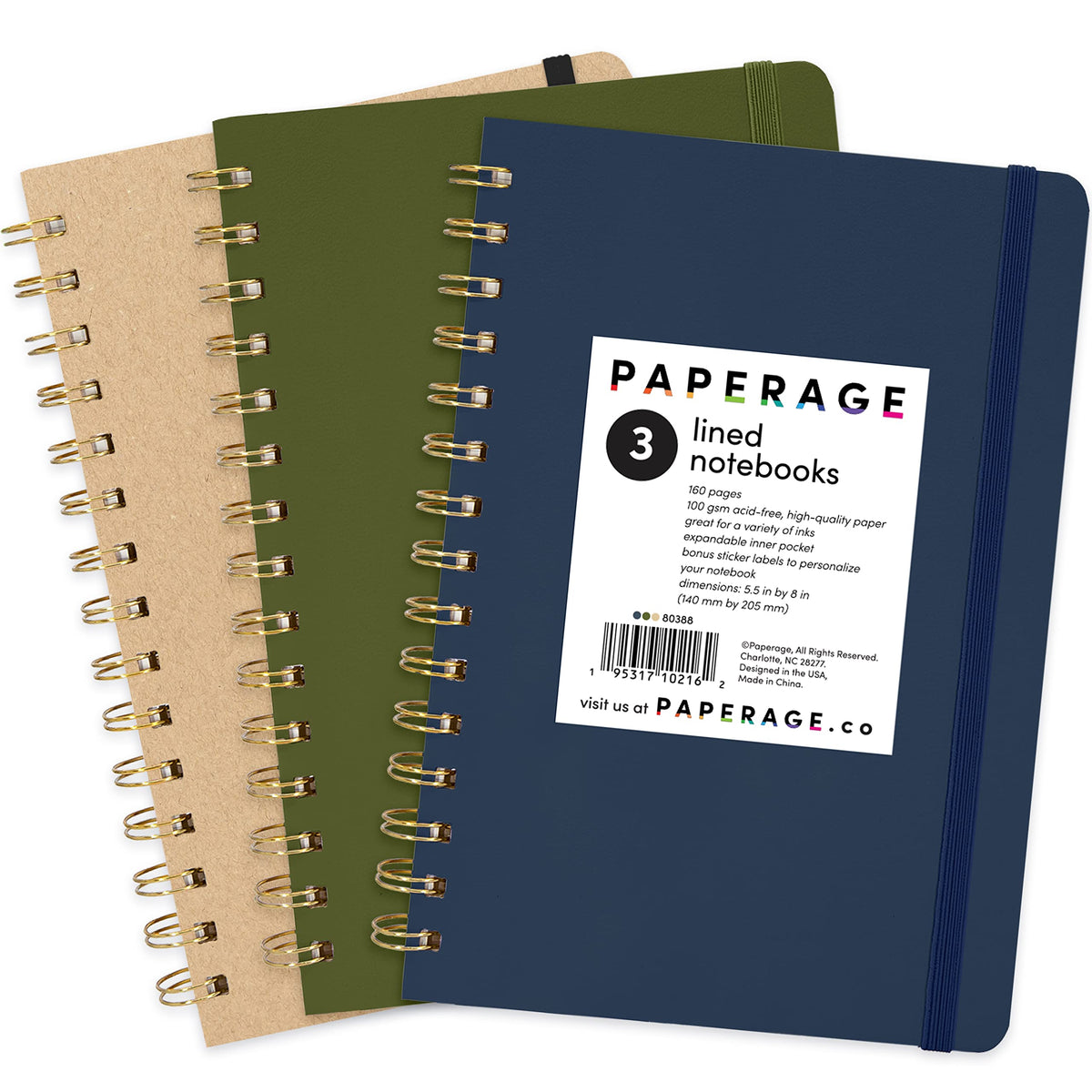 PAPERAGE Lined Spiral Journal Notebook, (Olive Green), 160 Pages, Hardcover Journal for Women & Men, Medium 5.5 in x 8 in - 100 GSM, Thick Paper, Spiral Notebook for Work, School & Journaling