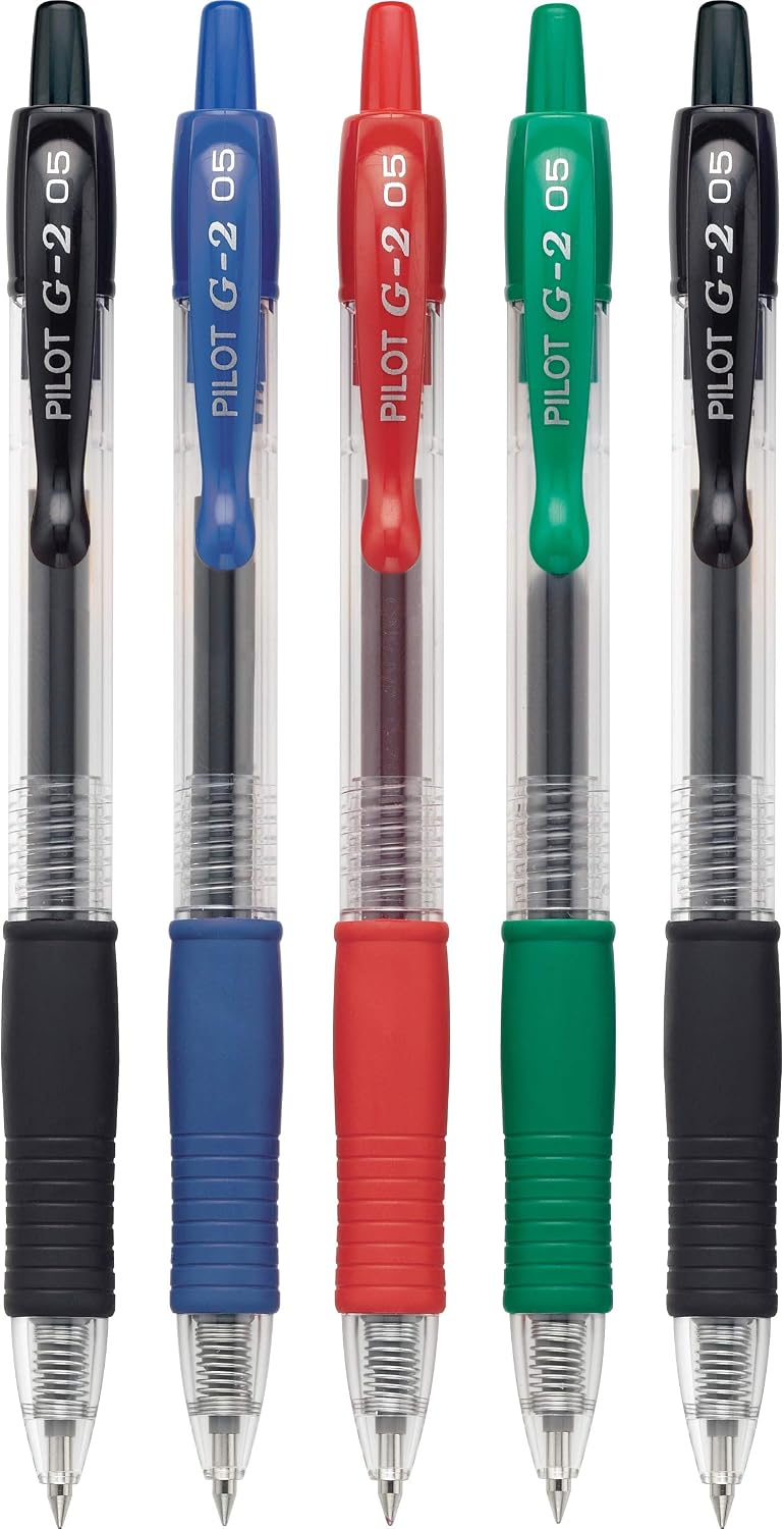 PILOT G2 Premium Gel Pens, Extra Fine Point 0.5mm, Assorted Inks, 5-Pack